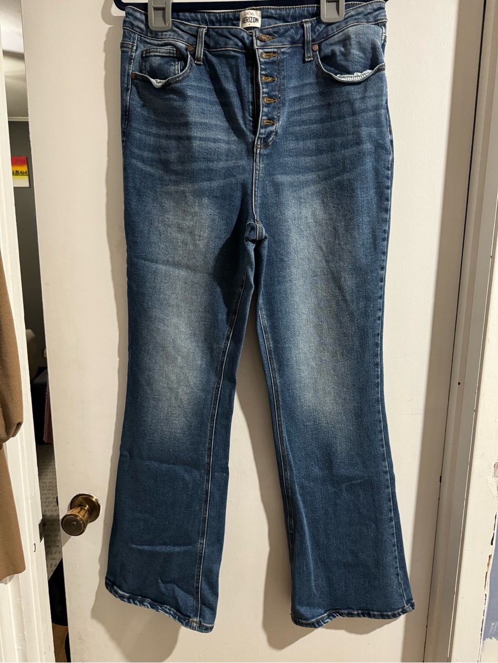 Herizon High Rise Button Fly Flare Jeans Medium Wash Size 14